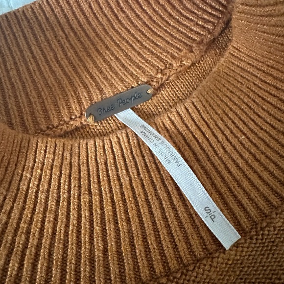 Free People Retro Mock Burnt Orange Black/White Striped Linen Blend Sweater SML - Picture 5 of 8